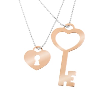 Orphelia Zilver - Zilver/Roosgoudkleurige Ketting met Slot en sleutel - ZK-7185 - 70 cm