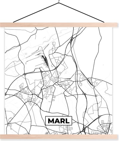 Posterhanger incl. Poster 40x40 cm - Schoolplaat - Stadskaart - Kaart - Marl - Plattegrond - Textielposter - Blanke latten - Stadskaart