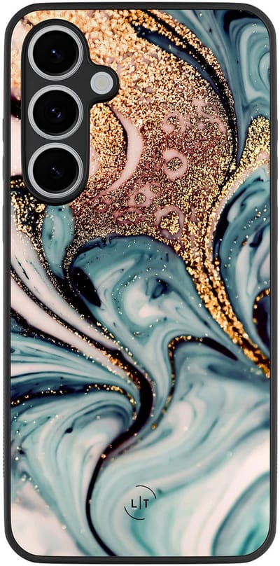 Leuke Telefoonhoesjes - Hoesje geschikt voor Samsung Galaxy S24 FE - Marmer blauw goud - Backcover zwart - Marmer - Blauw, Goud