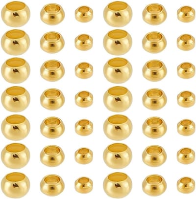 PandaHall 1800 stuks gouden messing krimpkralen, 3 maten 2 mm/2,5 mm/3 mm krimpkralen einde knoop krimpen cover kraal voor sieraden maken kettingen armbanden oorbellen benodigdheden doe-het-zelf