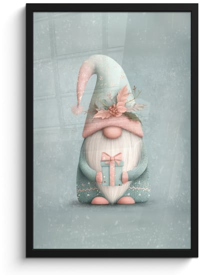 Poster in lijst - Fotolijst 40x60 cm - Posters - Kerstgnome - Cadeau - Groen - Posterlijst zwart - Decoratie - Wanddecoratie woonkamer - Muurdecoratie slaapkamer - Kerstversiering - Kerstdecoratie voor binnen - Kerstmis