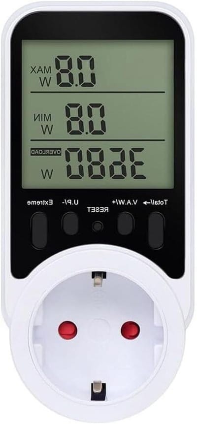 Digitale Energiemeter - Wattmeter Stroommeter - Stroomverbruik Analyseren - Overbelastingsalarm - EU Stekker - Wit