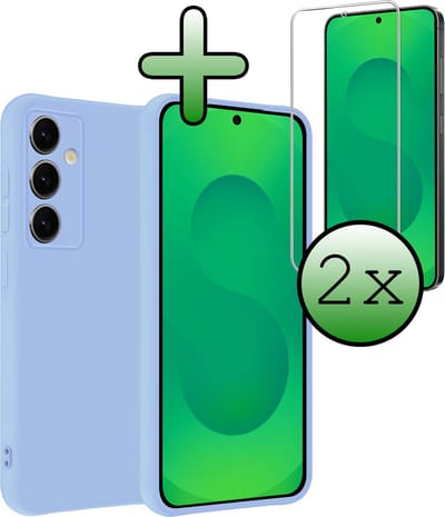 Hoesje Met 2x Screenprotector - Geschikt voor Samsung Galaxy S25 FE - Sterk & Shockproof - Back Cover - Siliconen Case - Telefoon Hoes - Lichtblauw
