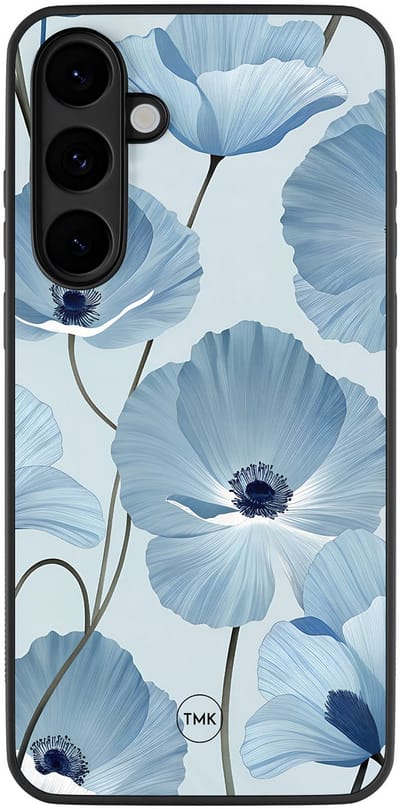 Hoesje geschikt voor Samsung Galaxy S25 FE - Blauw bloemenveld - Blauw - TPU case - Bloemen - Hardcase zwart telefoonhoesje
