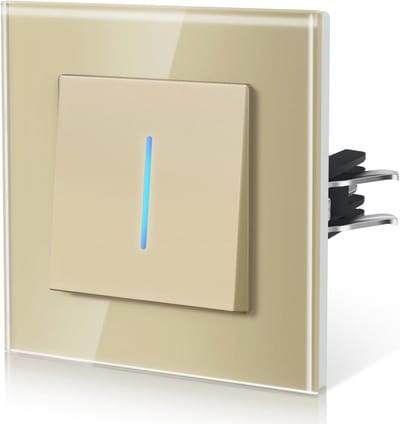 Glazen Lichtschakelaar met Achtergrondverlichting - Inbouw Schakelaar 86mm, E-serie, 2-weg, Goud