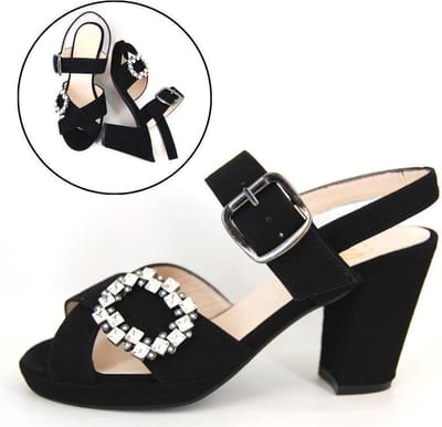 Stravers - Maat 43 Designer Sandalen met Plateauzool Zwart Hakken Grote Maten