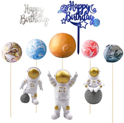 Dailygoods- Taartdecoratie 10 Stuks - Ruimte Thema - Astronauten Figuren - Verjaardagsdecoratie - Milieuvriendelijk PVC - Niet Eetbaar - Taartfiguren