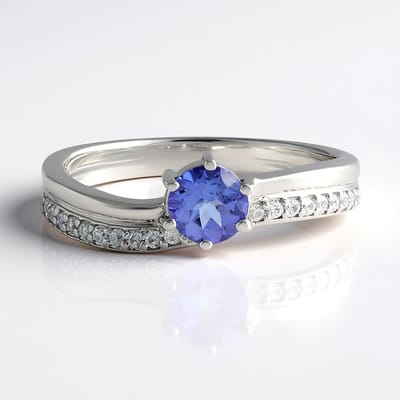 Cavill - Zilveren Ring - 925 Sterling Zilver Geplatineerd - 0,618ct Ronde Tanzaniet uit Tanzania - 19 Zirkonia Pave Stijlvol Elegant