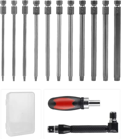 Torx Schroevendraaierset met 10 Stuks en Opbergdoos, Lange Torx Bits T6 tot T40 van S2 Staal voor Precisiewerk