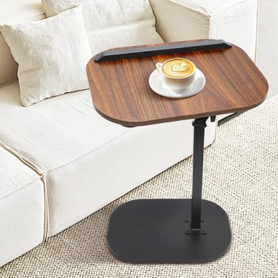 Bijzettafel C-vorm - Kleine salontafel - Werk en ontspanning - 360° draaibaar - 45-80 cm hoogte - Walnoot
