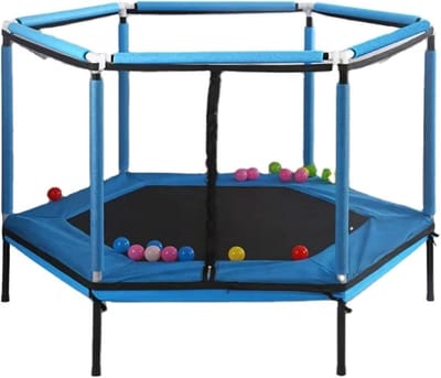 Kindertrampoline - Binnen en buiten - Fitness en spel - Met veiligheidsnet - 159 cm diameter - Blauw
