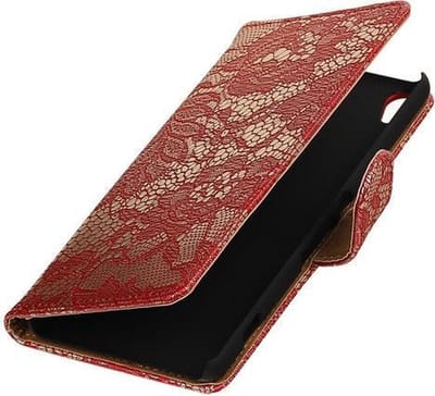 Rood Lace booktype wallet cover - telefoonhoesje - smartphone hoesje - beschermhoes - book case - hoesje voor LG Joy