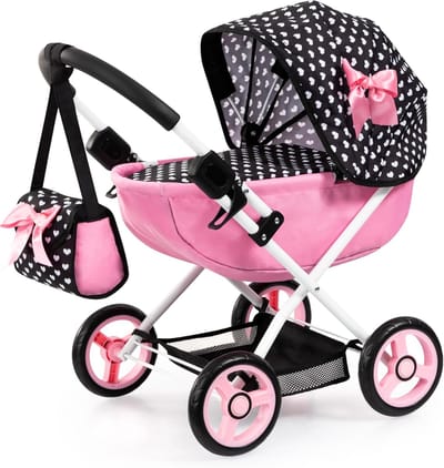 Luxe Poppenwagen met Kussen, Dekentje en Tas voor Poppen tot 46 cm