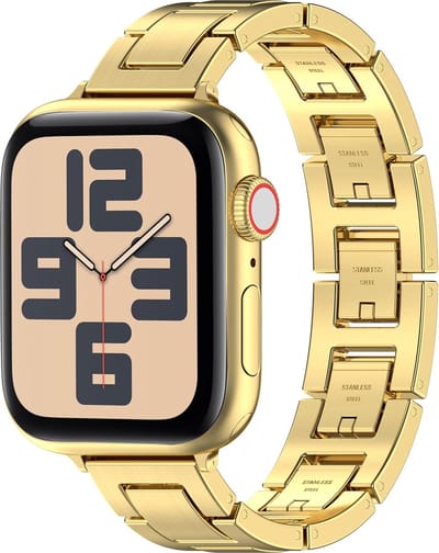 By Qubix - Geschikt voor Apple Watch bandje - Slim Stainless steel quick-release band (small) - Goud - Geschikt voor Apple watch 38mm / 40mm / 41mm / 42mm