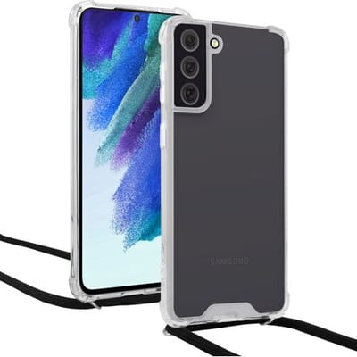 ShieldCase Hoesje geschikt voor Samsung Galaxy S22 shock hoesje met koord - Hoesje met telefoonkoord - Zwart koord - Transparant