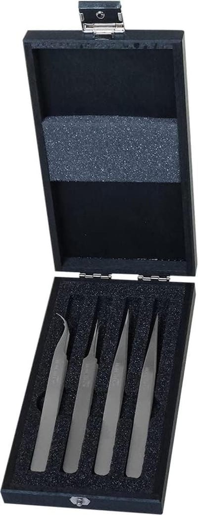 Pincetten Set - Precisie Tangen - Precisie Werk - Antimagnetisch Staal - 4 Stuks - Zwart