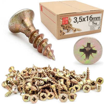 LUN FIX - Universeelschroef 3,5x16 mm - 1kg (1330 Stuks) - Kruiskop PZ2 - Verzonken kop - Houtschroeven