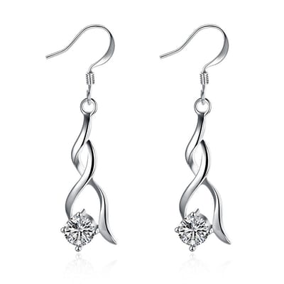 Tibri 498 - Dames oorhangers - Zilverkleurige dames oorbellen met Zirkonia steen - 4cm lange oorbellen