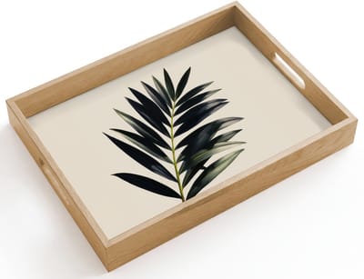 Dienblad hout 40x30 cm - Schootdienblad - Palmblad - Subtiel - Groen - beige - Borrelplank rechthoek - Plateau dienbladen