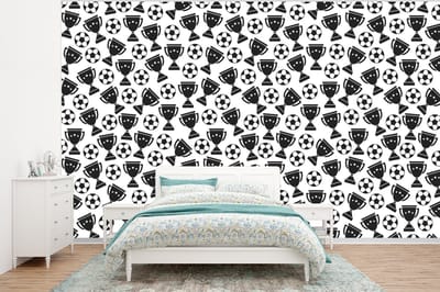Behang - Fotobehang Patronen - Voetbal - Beker - Jongens - Kinderen - Kids - Kindje - Breedte 320 cm x hoogte 240 cm