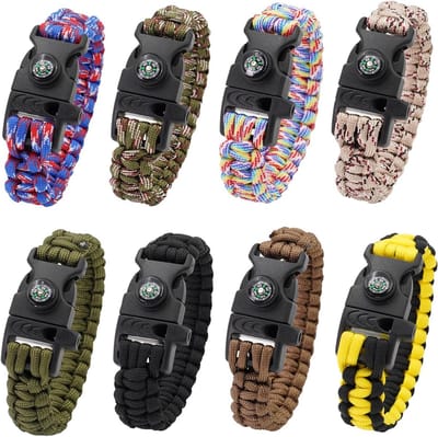 Noodarmband 3-in-1 met fluitje en kompas - 8 stuks voor survival en kamperen