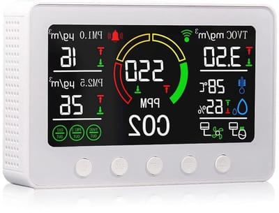 Luchtkwaliteit Monitor - CO2 Meter - Binnenmilieu Controleren - 6-in-1 Sensor - 18 cm - Zwart