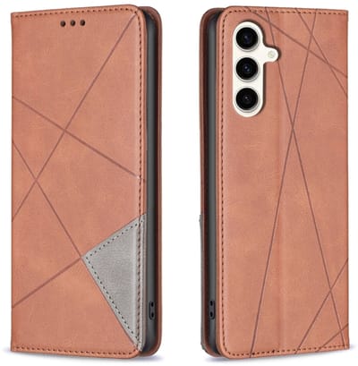 Voor Samsung Galaxy S24 FE 5G Ruittextuur magnetische lederen telefoonhoes (bruin)
