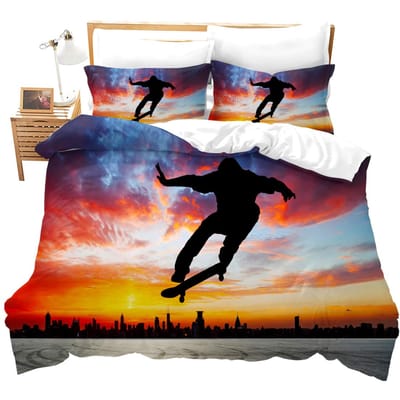 Tiener Skateboard Dekbedovertrek Jongens Hipster Graffiti Stijl Dekbedden Kinderen Extreme Sporten Thema Cool Skate Beddengoed Set AU Single(140*210cm)3pcs