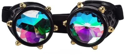 KIMU® Goggles Steampunk Bril Met Studs - Zwart Montuur - Caleidoscoop Glazen - Spacebril Space Caleidoscope Holografisch Festival