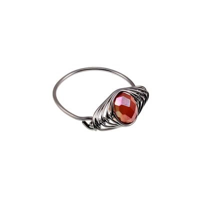 Ring Dames - RVS Zilverkleur - esde2 Ring - Visgraat Ring met Ondoorzichtig Amber-Oranje Kristal - Handgemaakt