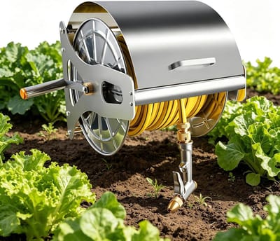 Metalen Tuinslanghaspel - Slanghouder - Tuin Besproeien - Roestvrij Staal - 50 Meter - Zilver