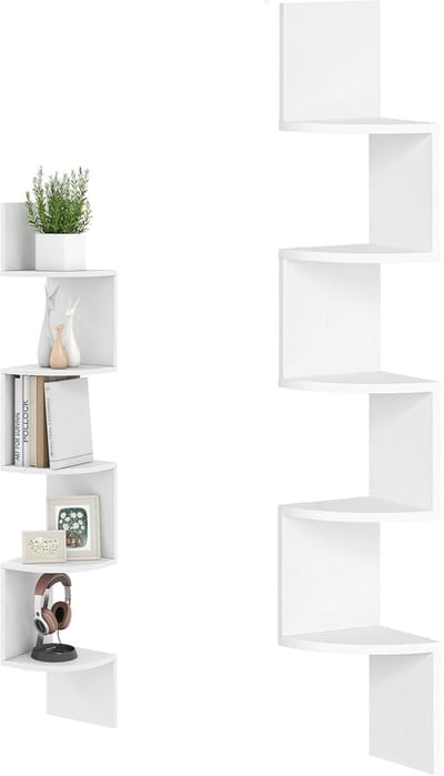 Hoekplank Voor Wandmontage - Zwevende Hoekplanken - 5-Laags Zwevende Hoekboekenkast - Hoekboekenkasten Voor Woonkamer/Slaapkamer/Badkamer