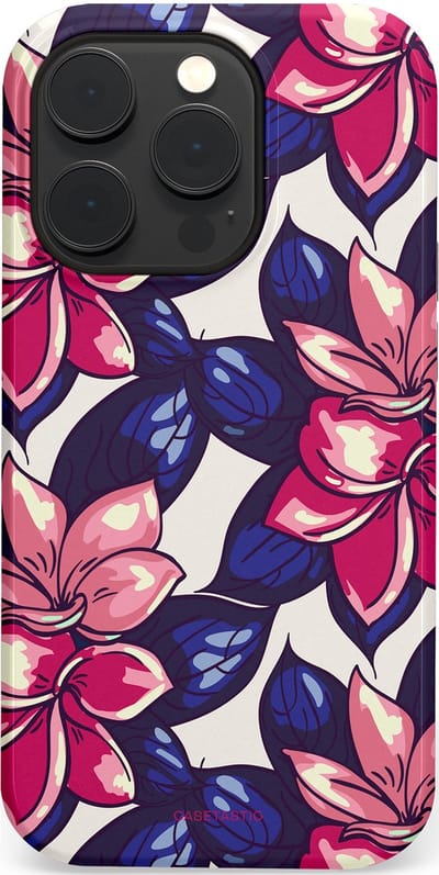 Casetastic hoesje geschikt voor Apple iPhone 14 Pro - MagSafe - Dubbellaagse bescherming - Tropen paradijs - Fashion Case - Donkerblauw Roze Koraal Lila