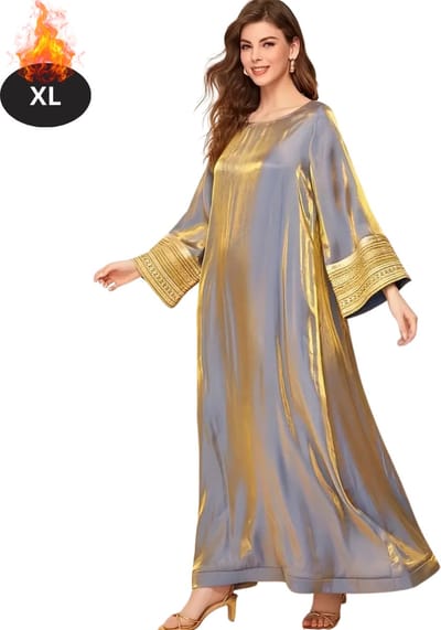 Bovista Islamitische Kleding - Djellaba Dames - Moslim Kleding - Arabisch Dames Kaftan - Alhamdulillah - Grijs/Goud XL