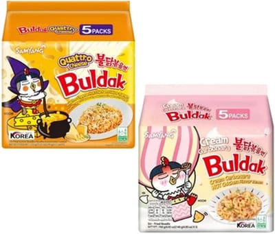 10x Samyang Buldak Quattro Cheese noodles 5 pack & Samyang Buldak Cream Carbonara noodles 5 pack - HALAL