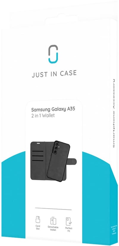 Just in Case hoesje geschikt voor Samsung Galaxy A35 Hoesje met Pasjeshouder - Uitneembare 2-in-1 Premium Bookcase - Zwart