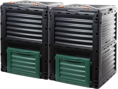 Snelcompostbak tuin 300 liter compostbak set van 2 - thermocomposter van kunststof met klapdeksel, zonder bodemplaat, 100% gerecycled, Made in EU, voor keuken- en tuinafval