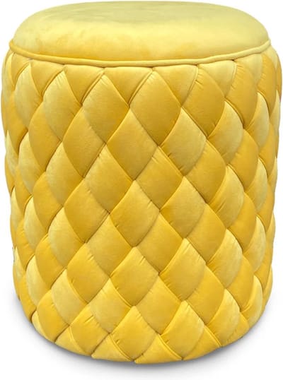 Colmore by Diga Live in Luxury Poof geweven Geel fluweel 40x40x48 - Luxury Stool