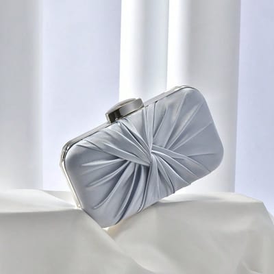 Sac de Dîner Sac Pochette Plissé Élégant Sac Cheongsam Sac pour Robe de Soirée Sac de Banquet Rétro Silvery gray