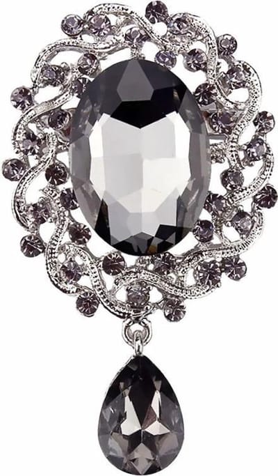 Fako Bijoux® - Broche - Geslepen Glas - Grijs - 41x70mm - Zilverkleurig