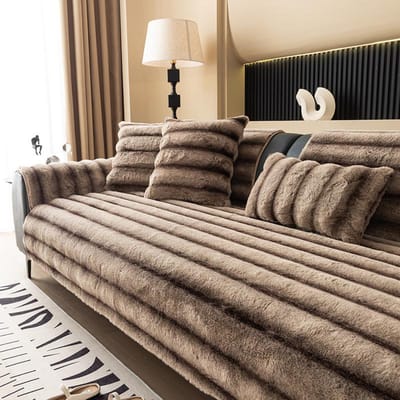 Pluche Rechte Streep Bankovertrek Verdikt Warm Houdend Bankmat Huis Combinatie Bankhoezen Effen Kleur Antislip Bankkussen 70x70cm 1pcs