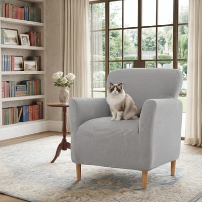 stretch banketfauteuil zetelhoes, gebreide stoelhoezen met armleuningen, antislip waterdichte stoelhoes voor woonkamer, kantoor, receptie en huisdiervriendelijke meubelbescherming (lichtgrijs)