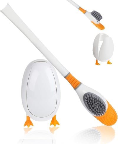 Schattige Duikende Eend Toiletborstel met 360° Buigbare Borstelkop - Wandmontage Toiletborstel en Zitting Set - Badkamer Accessoires voor Effectieve Reiniging