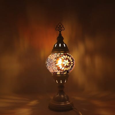 Turkse Lamp - Mozaïek Tafellamp - Hoog model Ø 12 cm - 1 stuk - Handgemaakt en kleurrijk