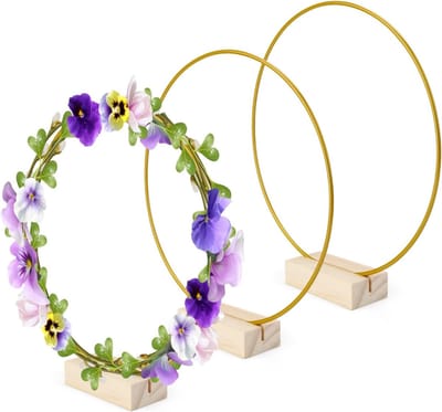Set van 3 metalen ringen met houten basis voor het maken van trouwkransen en wanddecoraties, 20 cm, ideaal voor gedroogde bloemen en DIY-projecten