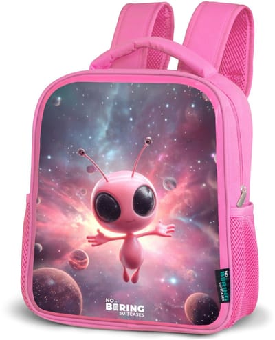 NoBoringSuitcases.com® - Rugzak roze - Schooltas meisjes - Roze Alien in Sterrennevel - Kinder rugtas meisje - Boekentas kind - Kinderrugzak voor school - Schoolrugzak