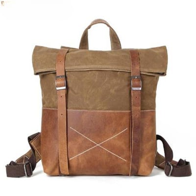 Canvas Rugzak met de Eerste Laag Leer Europa en de Verenigde Staten Retro Rugzak Heren Reistas Slijtvast Olie Wax Canvas