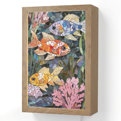 Wandlamp 20x30 cm - Oplaadbaar - Vissen - Koraal - Zee - Mozaïek - Wandlampen binnen woonkamer - Slaapkamer lamp met kabel - Decoratieve nachtlamp - Vloerlamp snoer