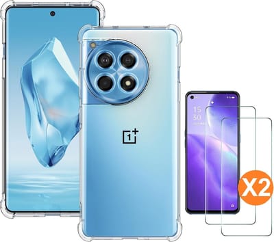 Hoesje geschikt voor Oneplus 12R transparant Anti Shock silicone hoesje Met gehard glas Screenprotector Oneplus 12r - 2 pack
