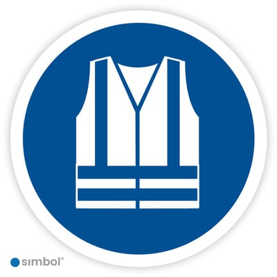 Simbol® - Stickers Veiligheidshesje verplicht (M015) - Formaat ø 5 cm.